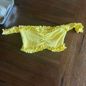 Yellow Tiger Mist Cropped Ruffle Top